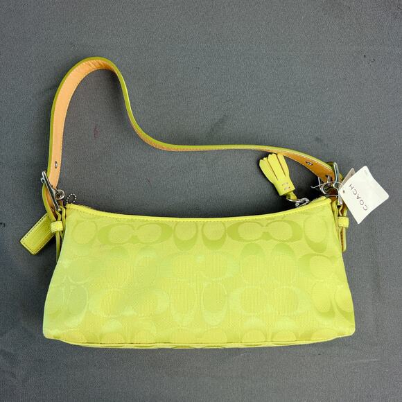 Coach vintage signature hampton baguette shoulder bag in yellow green 6371 - Picture 1 of 10